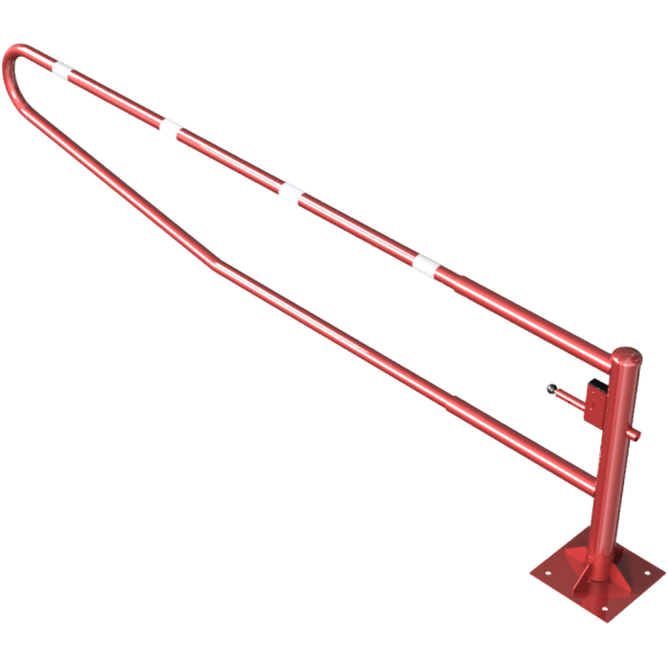 Swiveling gates | to be fixed by plugs, hot-dip galvanized and red coated with white reflecting rings | total width: 3500 mm | with Euro profile cylinder lock